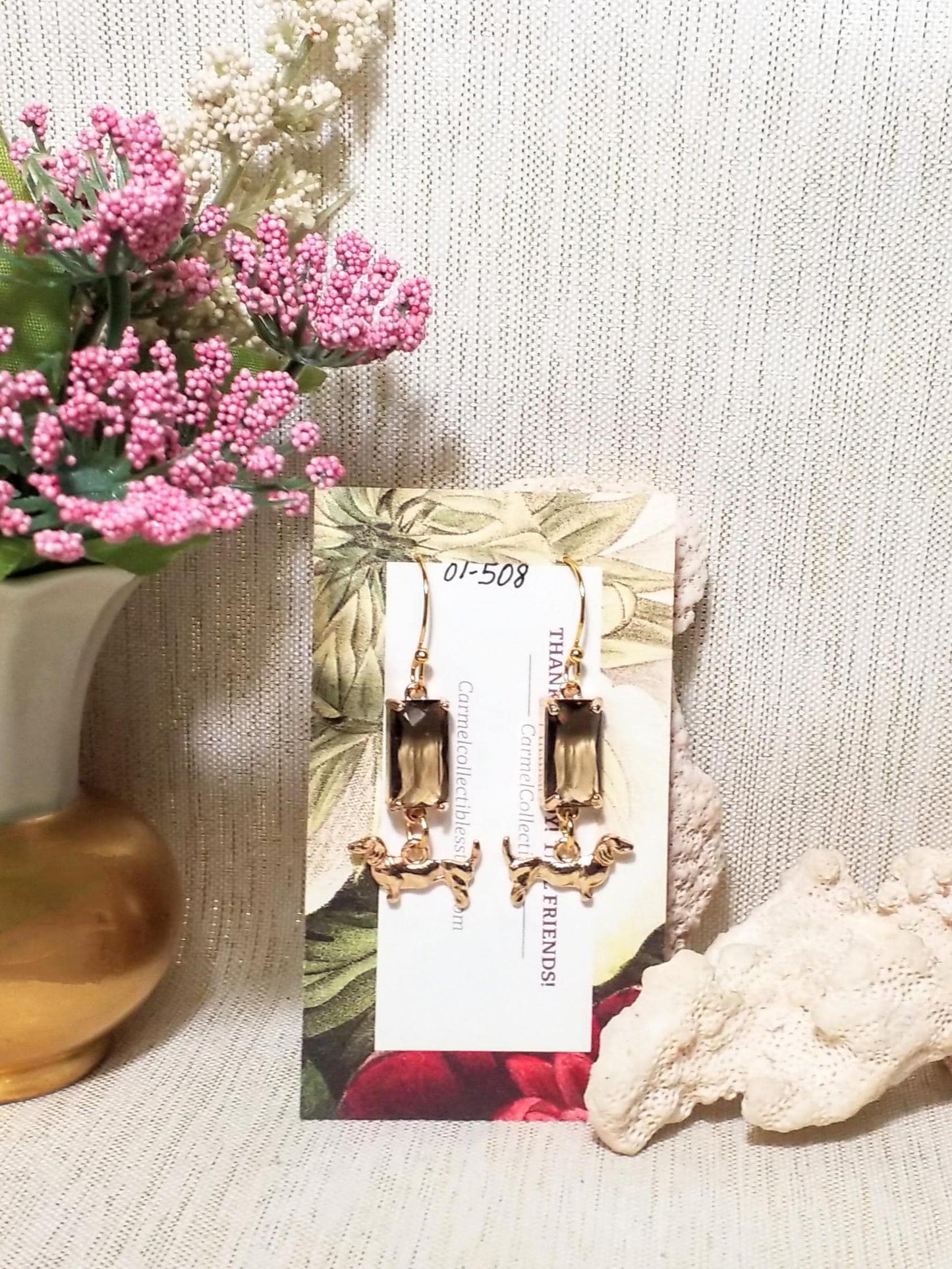 Dachshund Charm Earrings Handcrafted Crystal & Gold-Plated Dangle Earrings Always FREE Domestic SHIPPING