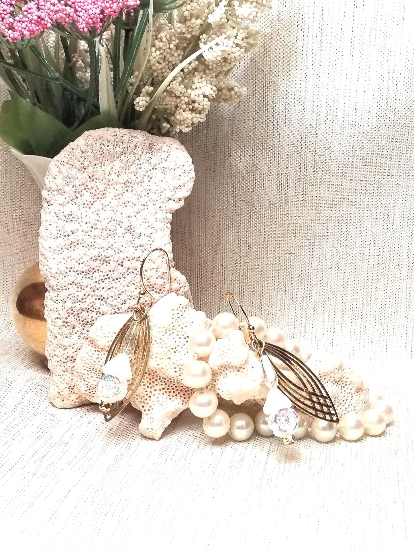 Filigree Earrings Czech Floral Crystal Goldplated French Wires And Always FREE Domestic SHIPPING