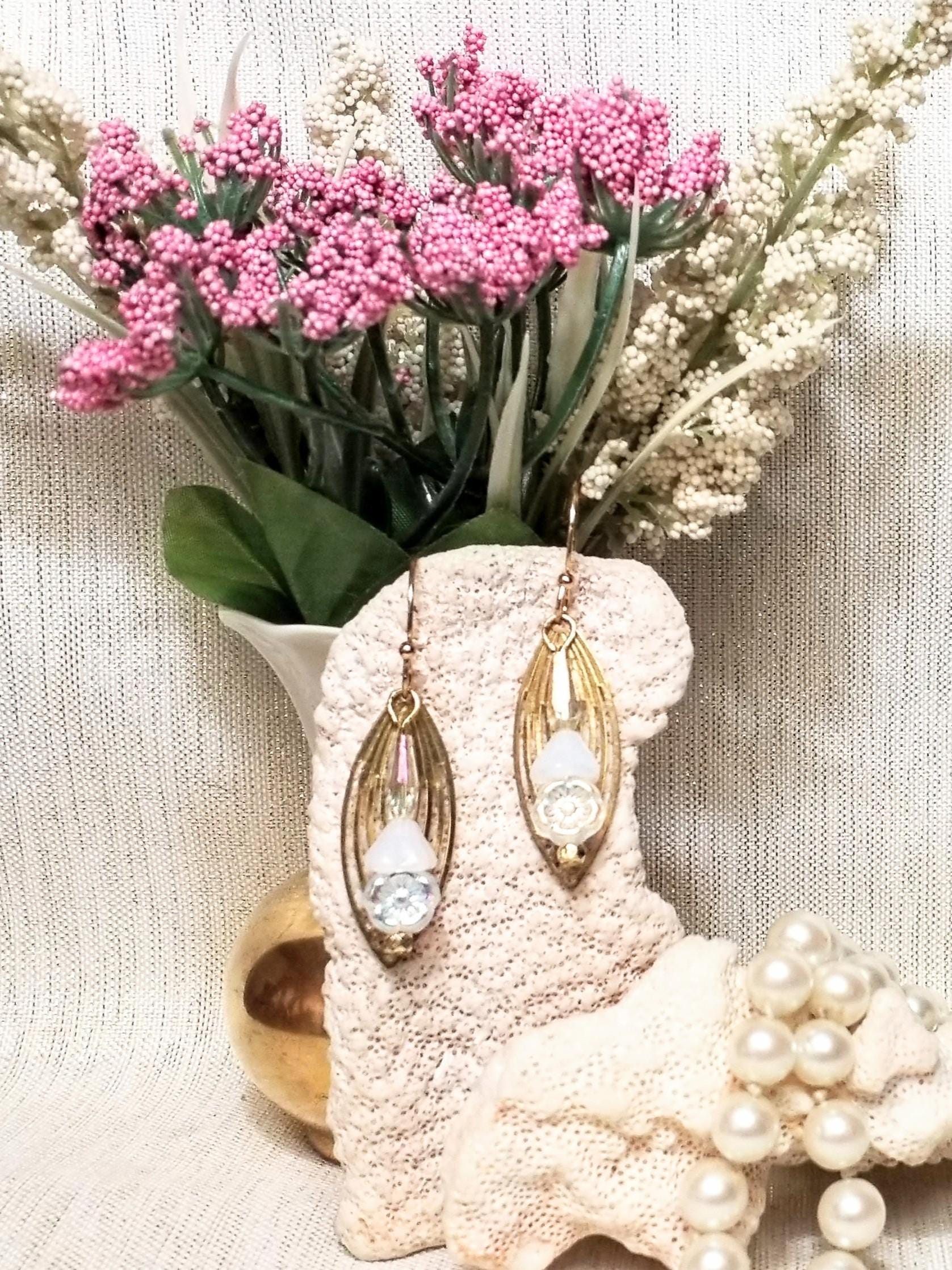 Filigree Earrings Czech Floral Crystal Goldplated French Wires And Always FREE Domestic SHIPPING