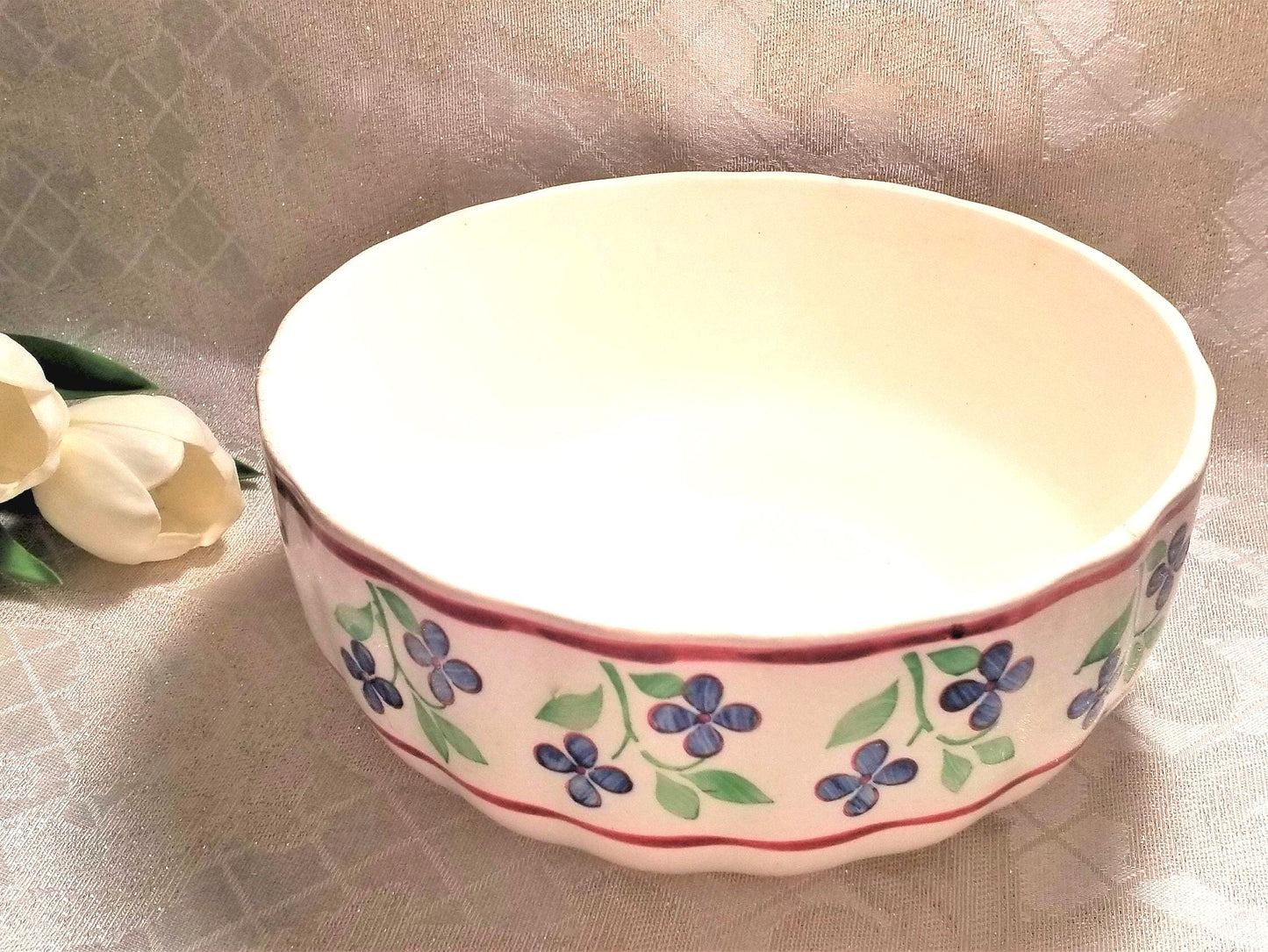 Large Vintage Floral Bowl, 1940s German Porcelain, Kitchen Decor