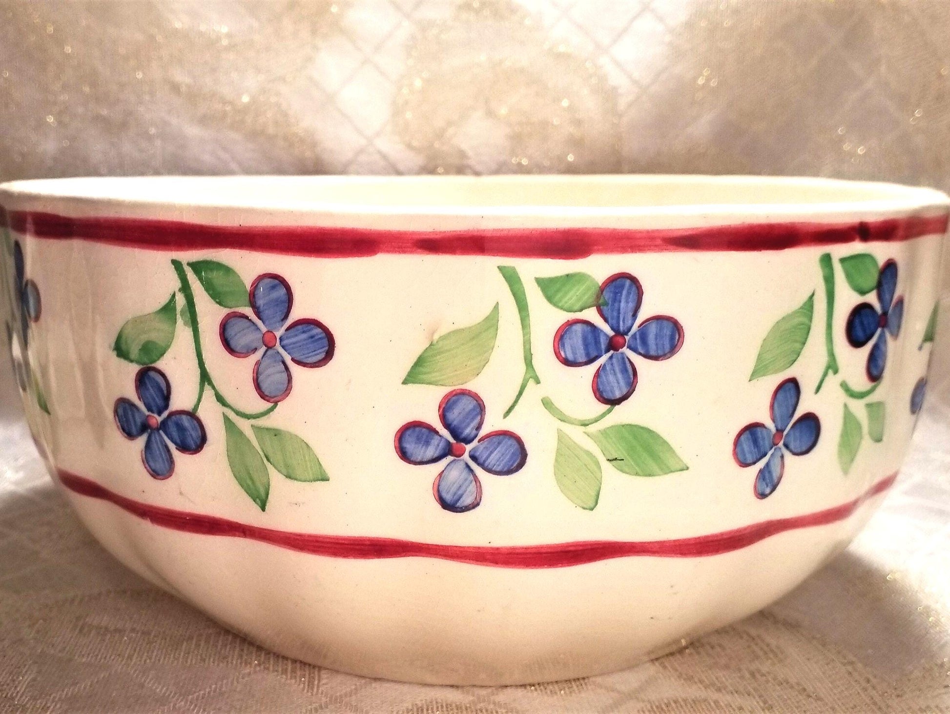 Large Vintage Floral Bowl, 1940s German Porcelain, Kitchen Decor