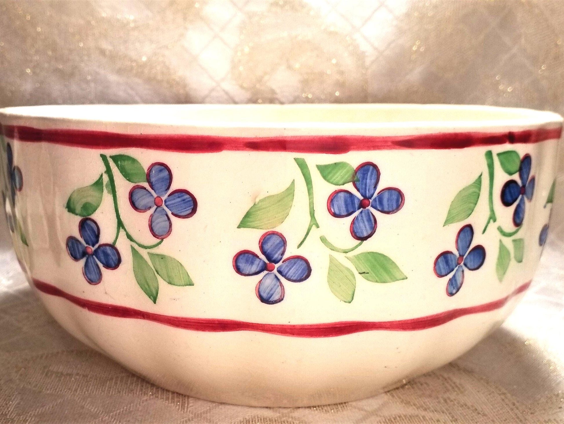 Large Vintage Floral Bowl, 1940s German Porcelain, Kitchen Decor