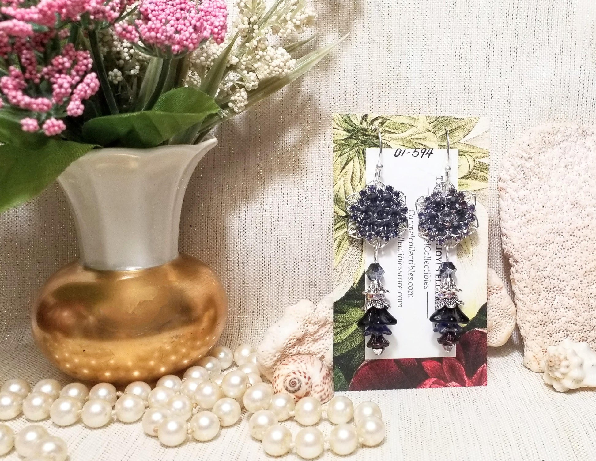 Handcrafted Earrings Beautiful Style Light Purple Rhinestones With Dark Purple Czech Flowers Excellent Jewelry Accessory FREE Domestic SHIPP