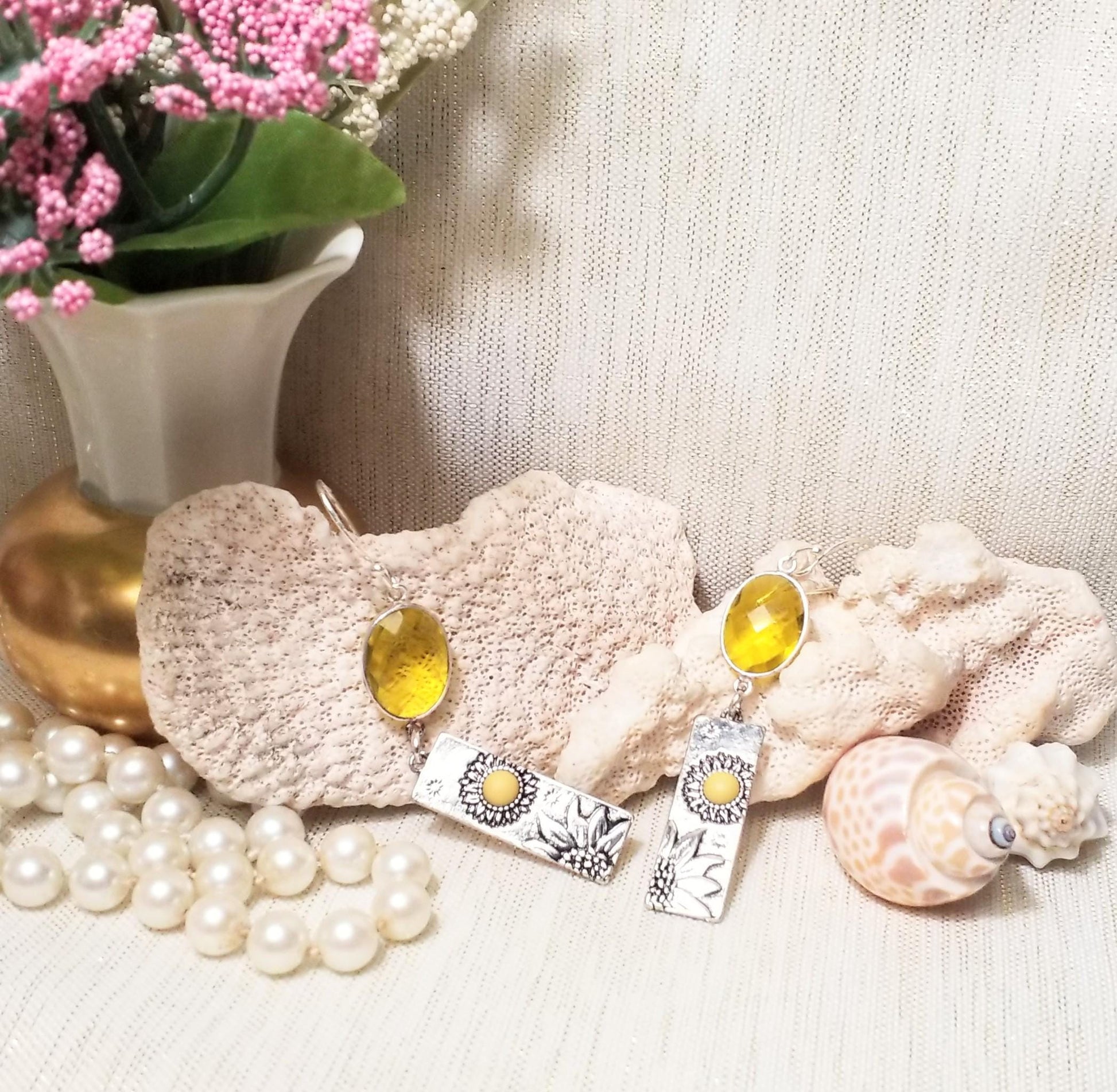 Handcrafted Earrings Beautiful Sunny Yellow Style Silverplated French Earwires Bright And Cheery For Spring FREE Domestic SHIPPING