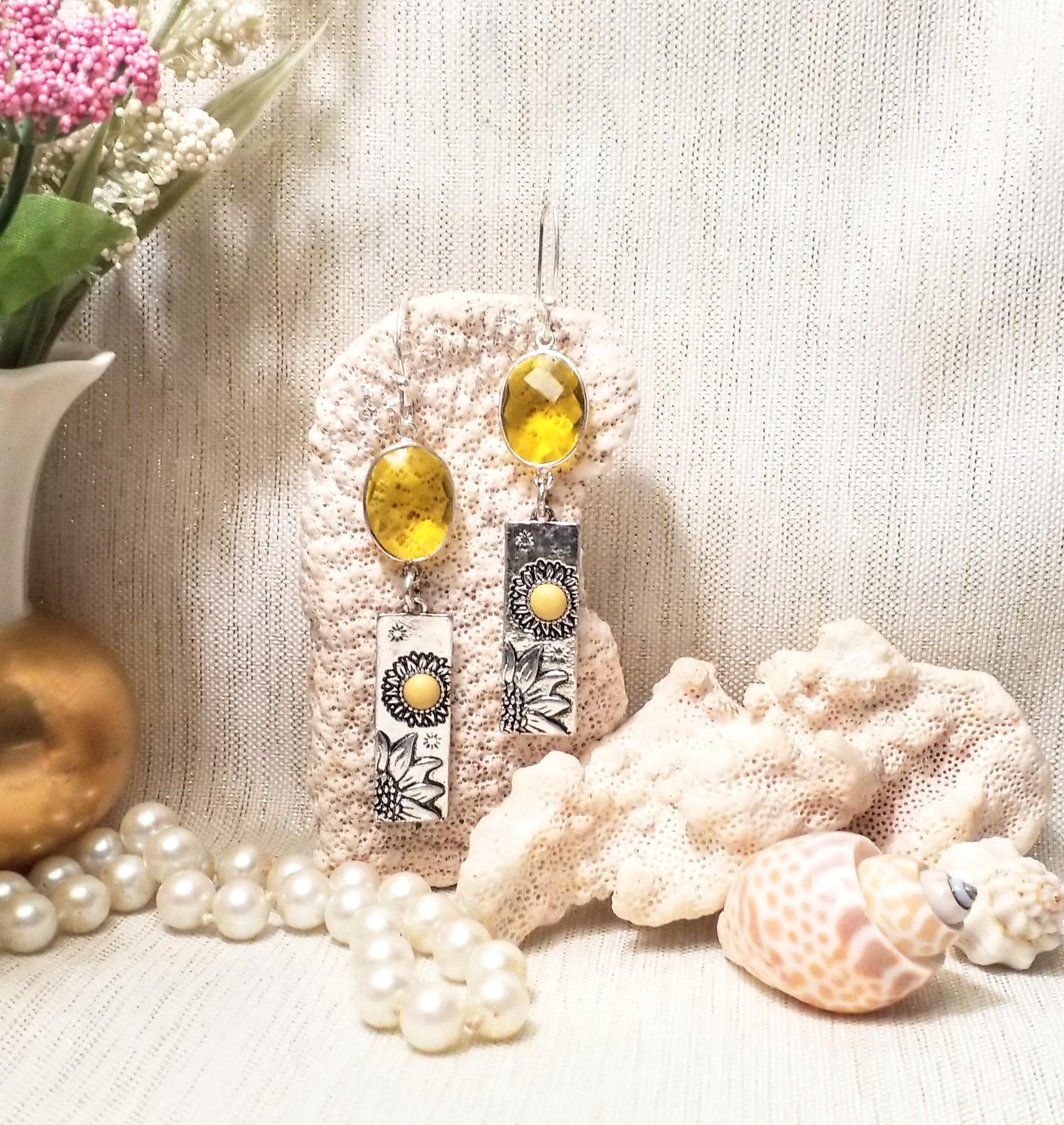 Handcrafted Earrings Beautiful Sunny Yellow Style Silverplated French Earwires Bright And Cheery For Spring FREE Domestic SHIPPING