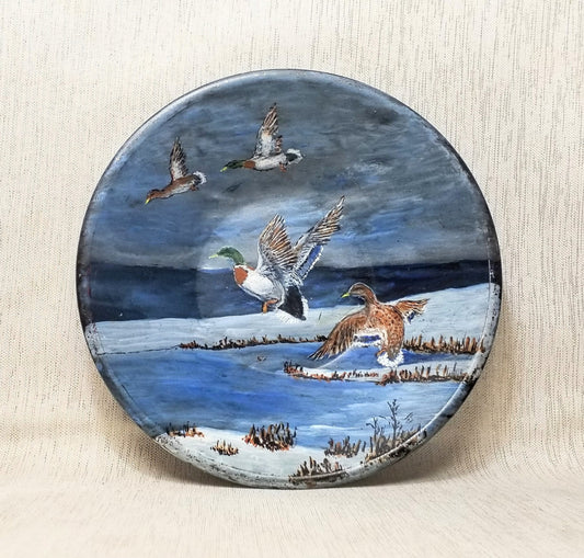 Mallard Duck Scene Design Handpainted Steel Bowl Labeled On Back Exceptional Detail Excellent Wild Life Decor Always FREE Domestic SHIPPING