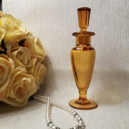 New Martinsville West Virginia Vintage Amber Glass Perfume Or Tincture Bottle And Stopper Marked Bottom Always FREE Domestic SHIPPING