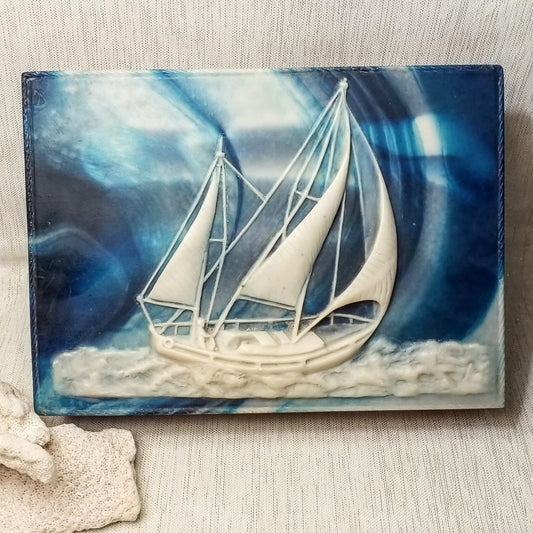 Jewelry Box Medium Size Dante U.S.A. American Walnut Moulded Resin Top Exquisite Detailed Sailing Ship Scene Always Free Domestic Shipping