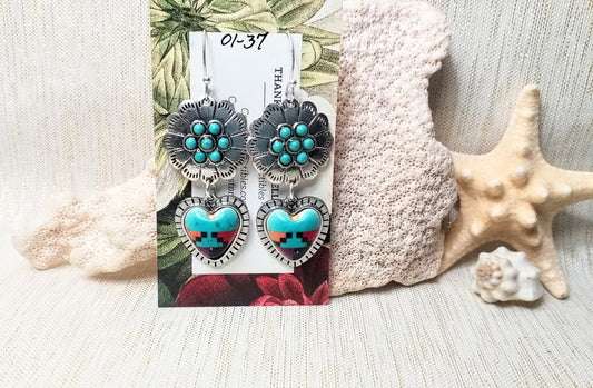 Earrings Handcrafted Beautiful Turquoise Style With Intricate Hearts And Conch Country Western Design Always FREE Domestic SHIPPING