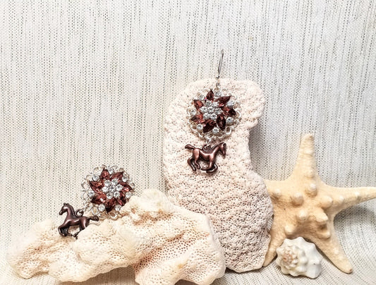 Earrings Handcrafted Beautiful Brown Rhinestones With Adorable Brown Horses Silverplated Ear Wires For Comfort Always FREE Domestic SHIPPING