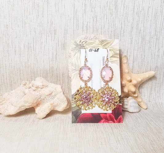 Earrings Handcrafted Pretty Princess Pink Crystals And Rhinestones With Golden Filigree Ear Wires For Comfort Always FREE Domestic SHIPPING