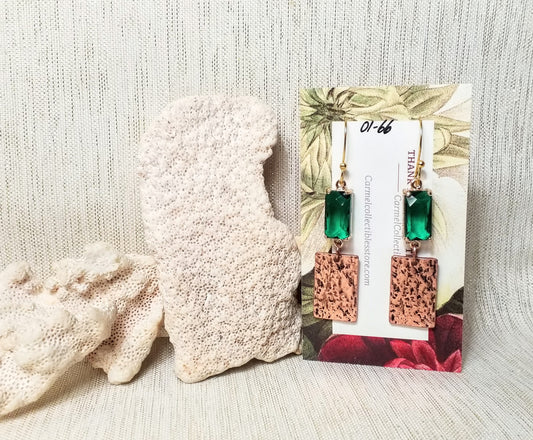 Earrings Handcrafted Beautiful Emerald Green Crystals With Pretty Hammered Copper Charms Goldplated Ear Wires Always FREE Domestic SHIPPING