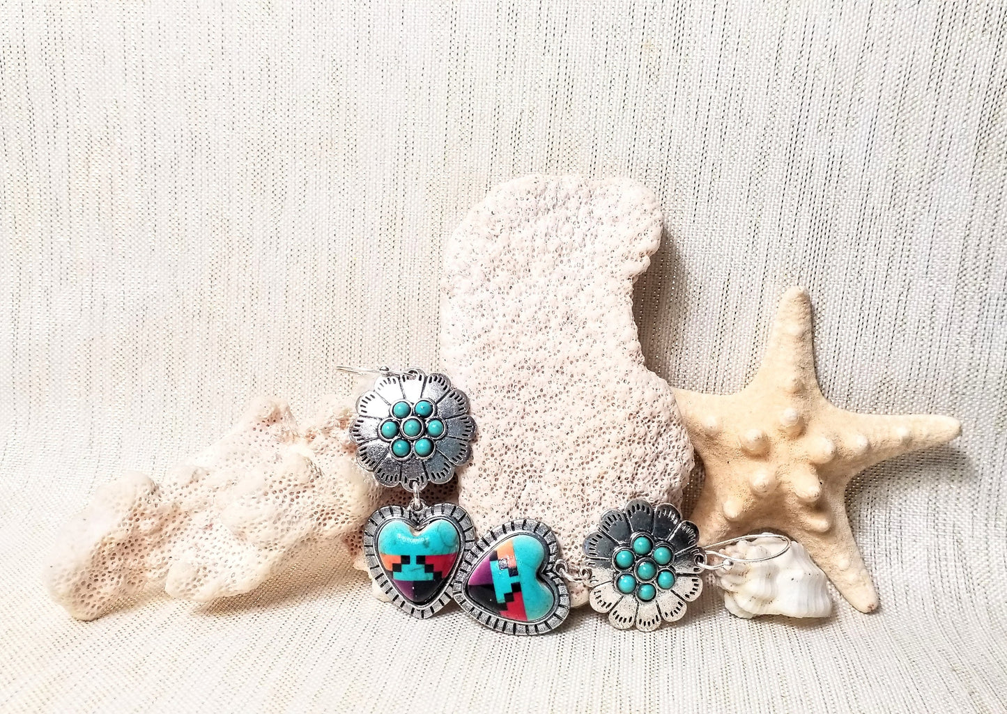 Earrings Handcrafted Beautiful Turquoise Style With Intricate Hearts And Conch Country Western Design Always FREE Domestic SHIPPING