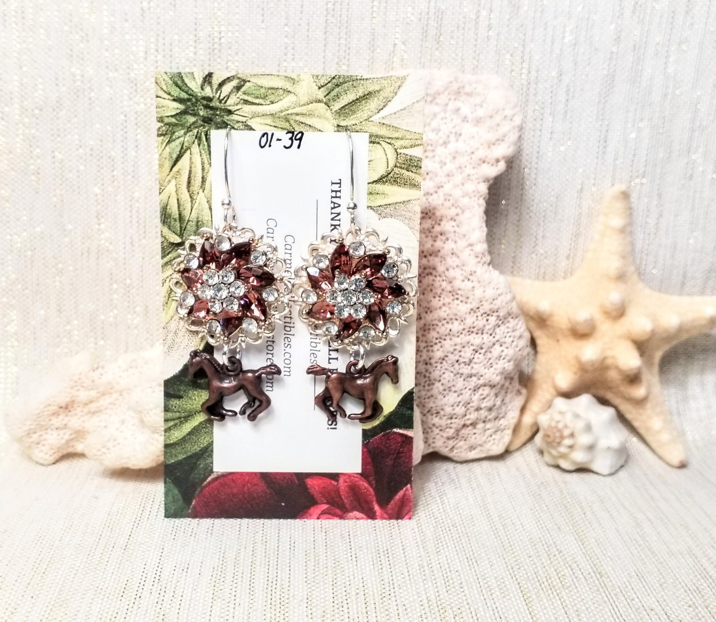 Earrings Handcrafted Beautiful Brown Rhinestones With Adorable Brown Horses Silverplated Ear Wires For Comfort Always FREE Domestic SHIPPING