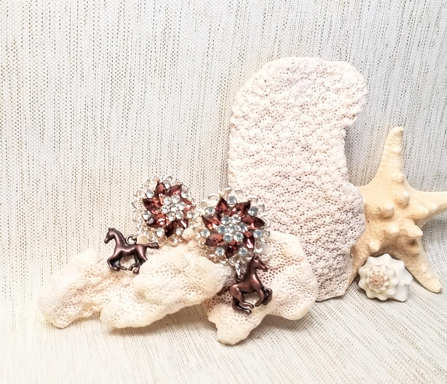 Earrings Handcrafted Beautiful Brown Rhinestones With Adorable Brown Horses Silverplated Ear Wires For Comfort Always FREE Domestic SHIPPING